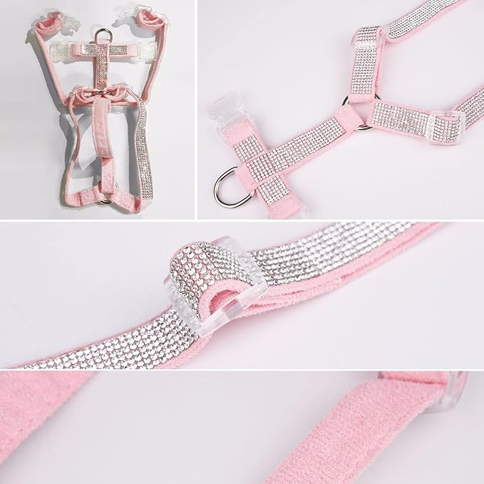 Dog Reflective Rhinestone Harness, No Pull Adjustable D-Ring Harness Walking Harness for Small Meduim Large Dog(Black,XS)