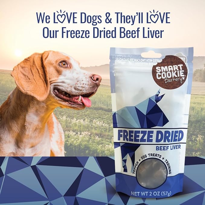 Smart Cookie Freeze Dried Beef Liver Bites - Single Ingredient Freeze Dried Beef Liver Dog Treats for Low Calorie Training Treats for Dogs or Dog Food Topper - Made in USA - 2oz Bag, 3 Pack