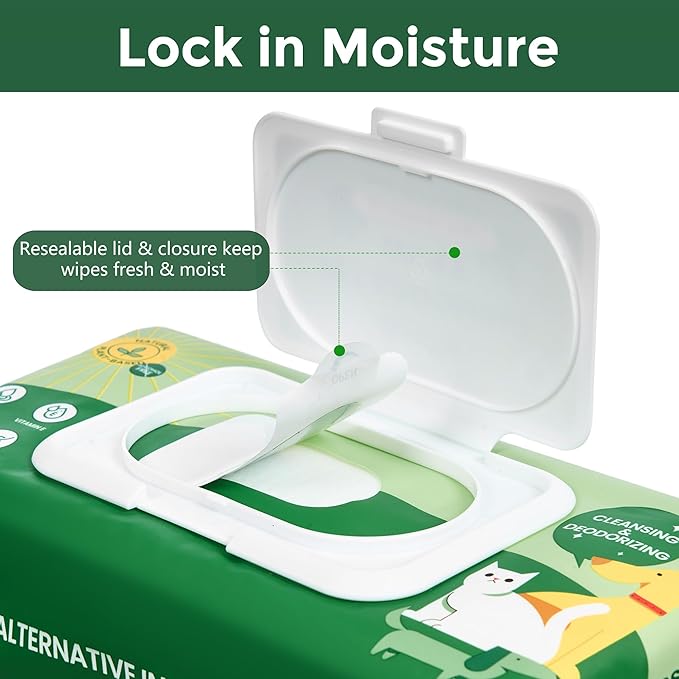 Dog Wipes, 100 Count Pet Grooming Wipes, Conditioning Shine Coat, Cleaning and Deodorizing, Pet Wipes for Dogs & Cats, for Sensitive Skin (Aloe Vera)