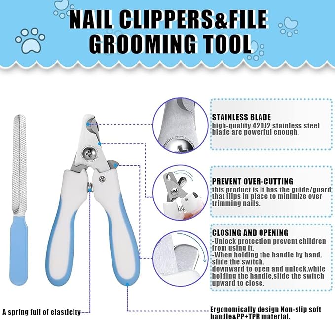 Pet Dog Nail Trimmers & Clipper - Quick Safety Sensor Dog Nail Clippers for Large & Medium Dogs - Pet Toenail Clippers with Nail File