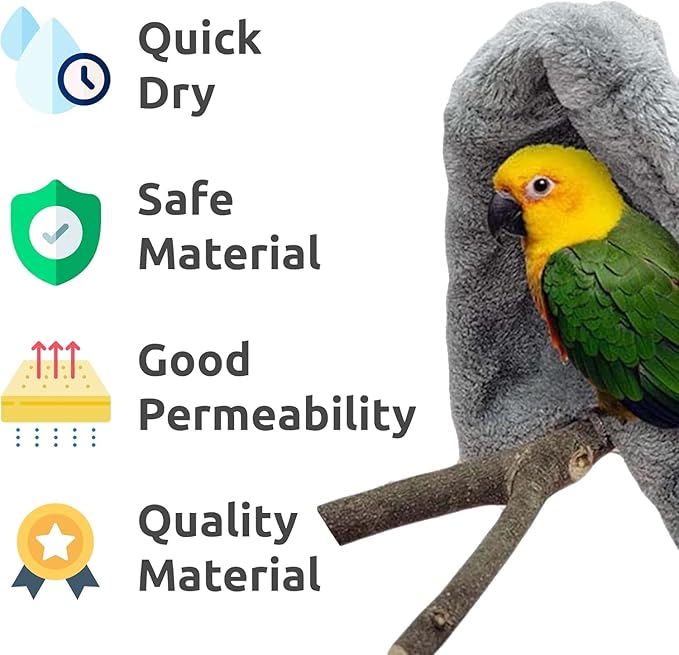 SIMENA Bird Blanket for Cage, Corner Fleece Bed for Birds, Cozy Bird Warmer, Parrot House for Cage, Cuddle Nest Hanging Toy for Lovebirds Parakeet (Yellow, Large)