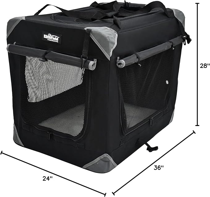 EliteField 4-Door Folding Soft Dog Crate with Curtains, Carrying Bag and Fleece Bed (2 Year Warranty), Indoor & Outdoor Pet Home (36" L x 24" W x 28" H, Black+4 Door Curtains)