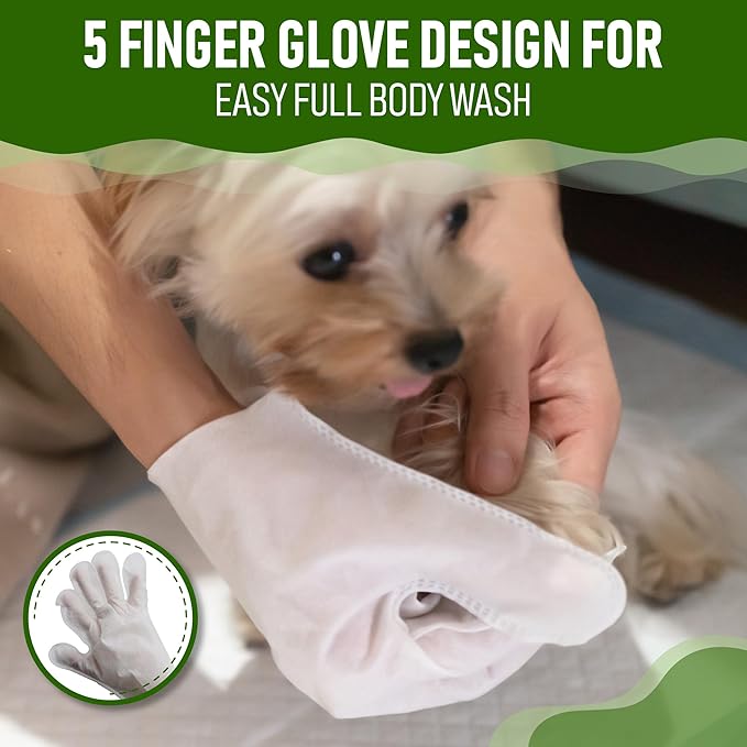 8 Dog Glove Wipes for Paws and Butt Ears Eyes Face Fur | No Rinse Lavender Scented Dog Grooming Glove | Large Size Natural Gentle Pet Cleaning Deodorizing Gloves for Daily Care Travel and Bath