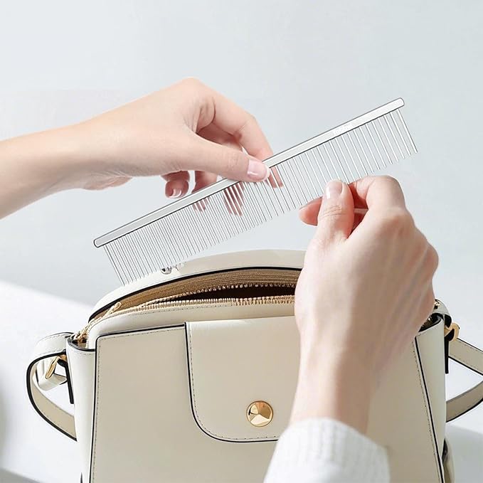 Stainless Steel Dog Comb - Cat Combs with Rounded Ends Teeth - Professional Metal Pet Grooming Removes Tangles Knots for Dogs Cats 7.6IN/1.42IN