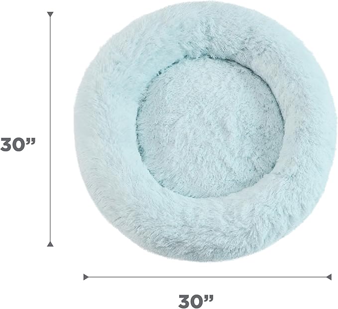 Best Friends by Sheri Original Calming Donut Dog and Cat Bed, Shag Faux Fur, Baby Blue, (30in x 30in) - Anxiety Relief for Pets Up to 45 lbs