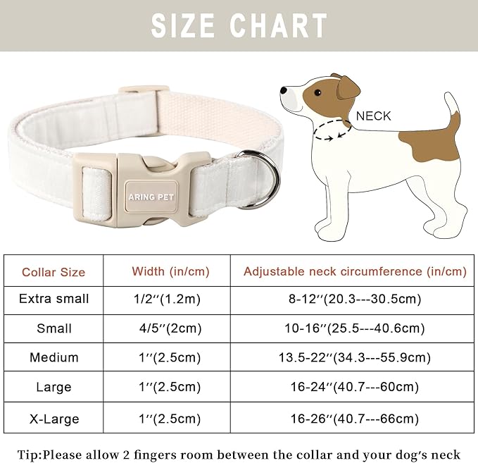 ARING PET White Dog Collar-Adjustable Small Dog Collars, Lightweight Cotton Wedding Pet Collars with Quick Release Buckle for Small Medium Large Dog