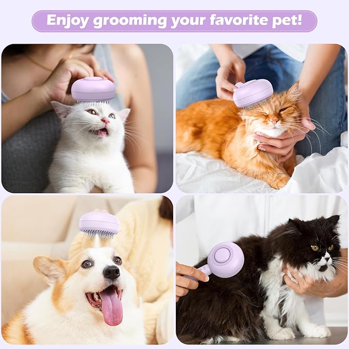 Cat Steam Brush, 3 In 1 Steam Cat Brush with Release Button and Tank, Cat Brush for De-shedding that Effectively Remove Knots and Loose Hair, Cat Brush with Steam for Long and Short Hair Dogs and Cats