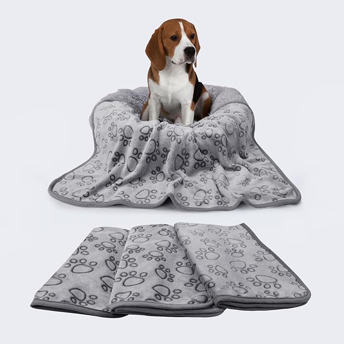 Luciphia 1 Pack 6 Dog Blankets Cat Soft Fluffy Fleece Pet Blanket Warm Cute Print Design Puppy Kitten Doggy Paw Grey Medium(30"x20")