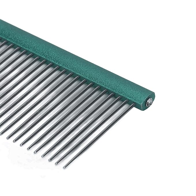 Greyhound Comb For Dogs, Metal Dog Comb Dog Combs with Rounded Ends Dog Comb Cat Comb For Removing and Knots Grooming Tool For Long Short Haired Dog (Green 13cm/5.1in)