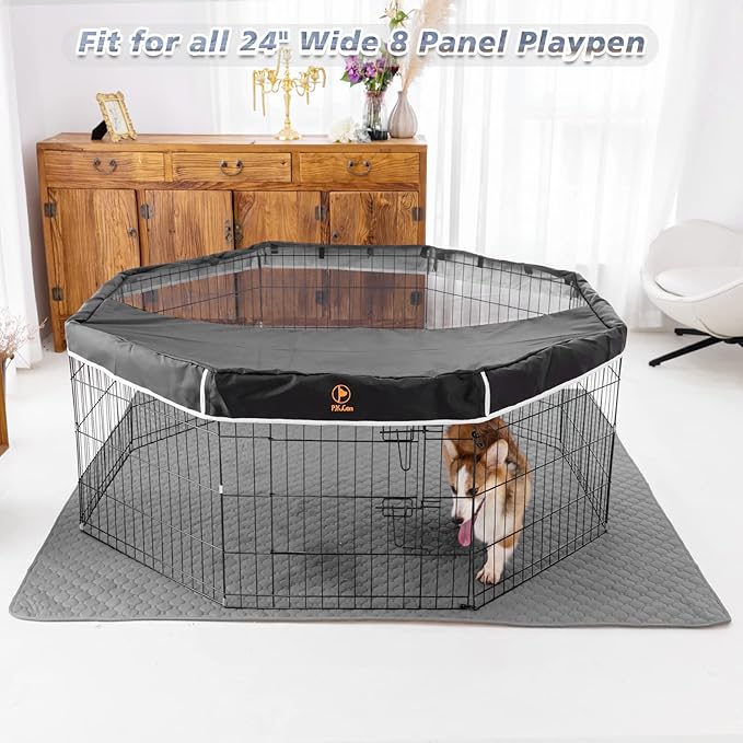 PJYuCien Dog Playpen - Foldable Puppy Playpen, 30" H Dog Fence Indoor Outdoor with 72" x 72" Washable Dog Pee Pad and Top Cover for Small Medium Pets