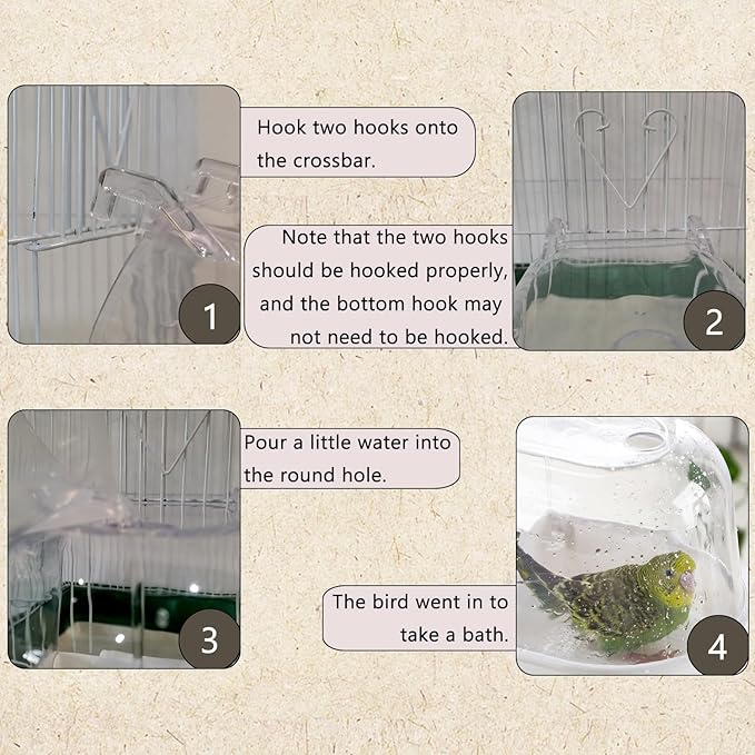 IBWell Clear Bird Bath for Small Birds Parakeet Cage Accessories - Suitable for Cockatiels and Parakeets