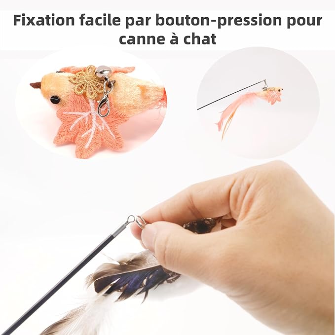 11PCS Realistic Bird Cat Toy Refills – Handmade Feather Cat Toys with Bell, Clip-on Cat Wand Attachments – Interactive Cat Toys for Indoor Cats, Refill Set for Wand Toy or Cute Home Décor