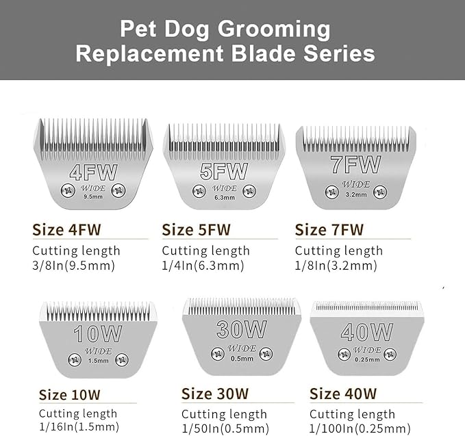 2PCS 4FW Wide Blades for Dog Grooming Blades Compatible with Andis,Oster A5,Wahl km10 Dog Clippers Stainless Steel Blades Blades for Animal Dog,Cat,Horse, Size:#4FW(9.5mm)