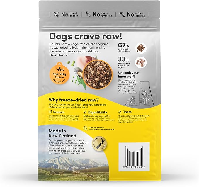RawMix33 Premium Freeze-Dried Raw Cage-Free Chicken Recipe Dog Food, Protein Rich, Includes Kibble, Non-GMO, No Wheat or Corn, 2.2 lbs