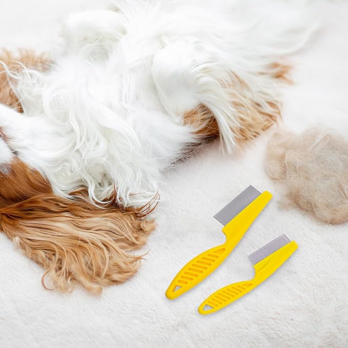 12 Pcs Pet Hair Comb Flea Comb for Dogs Cats Remover Tool with Stainless Steel Teeth Metal Flea Comb for Pet Supplies Remove Tear Stain Knots Crust Mucus (Multicolor)