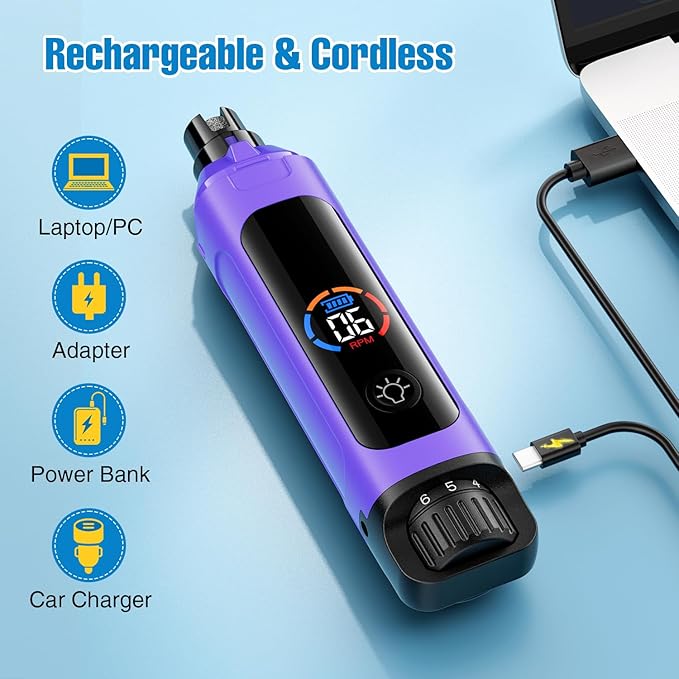 Dog Nail Grinder, 6-Speed Quiet Electric Dog Nail Trimmers, Dog Nail Clippers with File for Small Medium Large Dogs, Cats, Rechargeable Pet Paw Grooming Supplies Kit, 2 Grinding Wheels (Purple)