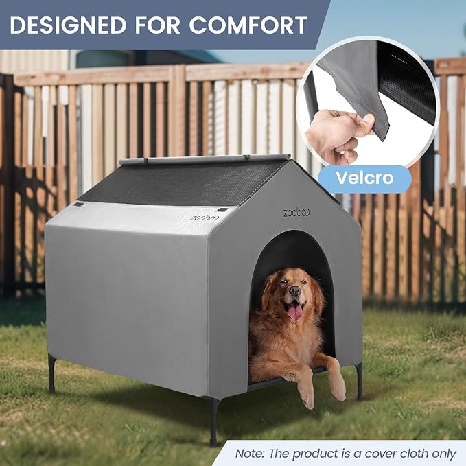 42 Durable Dog House Cover - Waterproof & UV-Resistant 600D Oxford Fabric Canopy for Outdoor Kennels - Cover Only, Fits 36"x30"x44" Houses - Protective Large Breed Shelter Top - Cool Grey
