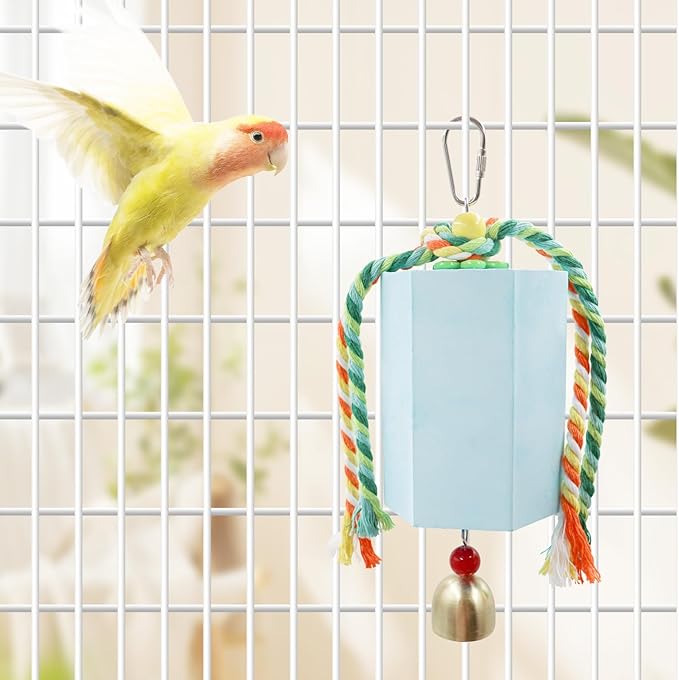 Bird Beak Grinding Stone, Parrot Chew Toys with Bells, Parakeet Toys, Cage Accessories for African Grey, Amazon Parrots, Budgies, Cockatiels, Lovebirds, Conures, Quakers, Small to Medium Birds
