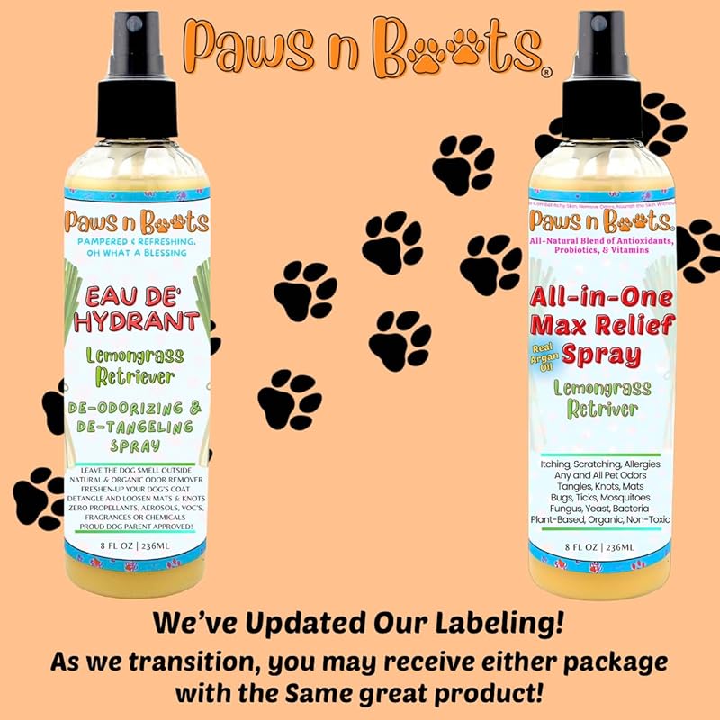 All-in-One Dry Shampoo Spray 100% Natural, Plant-Based. Removes All Pet Odors, Tangles, & Mats. Fast Relief for Itching, Inflammation. Safe to Use on Toys, Clothes, Furniture, Pets. Tear Free. Lemongrass