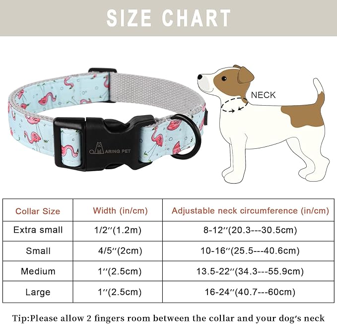 ARING PET Flamingo Dog Collar-Cute Summer Small Dog Collars, Adjustable Lightweight Cotton Pet Collars for Small Medium Large Boy and Girl Dogs, Small