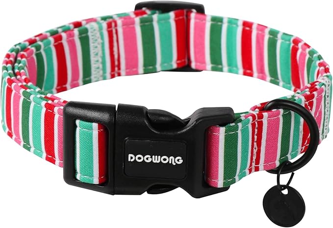 DOGWONG Red Christmas Dog Collar, Classic Stripped Snowman Dog Collar Durable Soft Fabric Pet Dog Collars Girl Boy Puppy Necklace for Small Medium Large Dogsï¼_