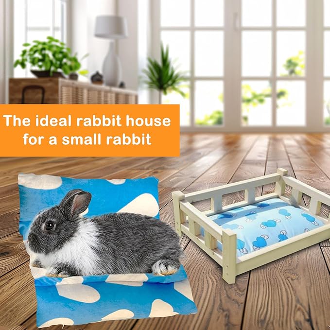 16.5 X 18in Removable and Washable Soft Rabbit Bed, Thickened and Softer Bunny Bed, Double-Sided Plush Rabbit Beds,Rabbits Concave Bed,Small Beds for Animals Indoor,Blue