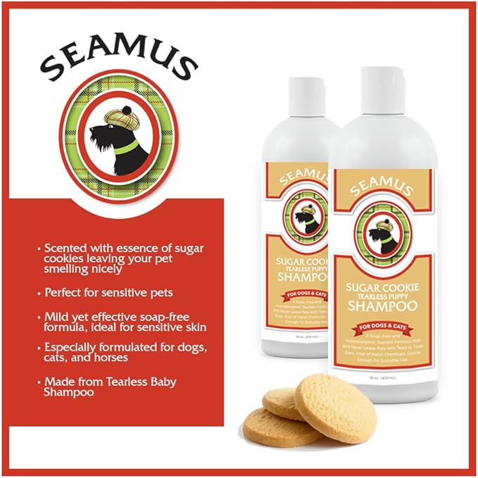 SEAMUS Sugar Cookie Tearless Puppy Shampoo Made from Tearless Baby Shampoo, soap-Free, Hypo-allergenic, Ideal for Sensitive Skin, Best Shampoo for Puppies, Dogs, Cats, Kittens and Horses