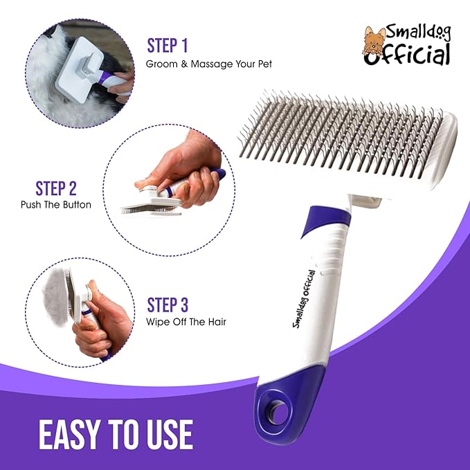 Self-Cleaning Gentle Slicker Brush, Sensitive Skin Gentle Dog Brush, for Big Dog and Large Breed, to Remove Loose Hair, Mats, Dirt - Pain Free Grooming