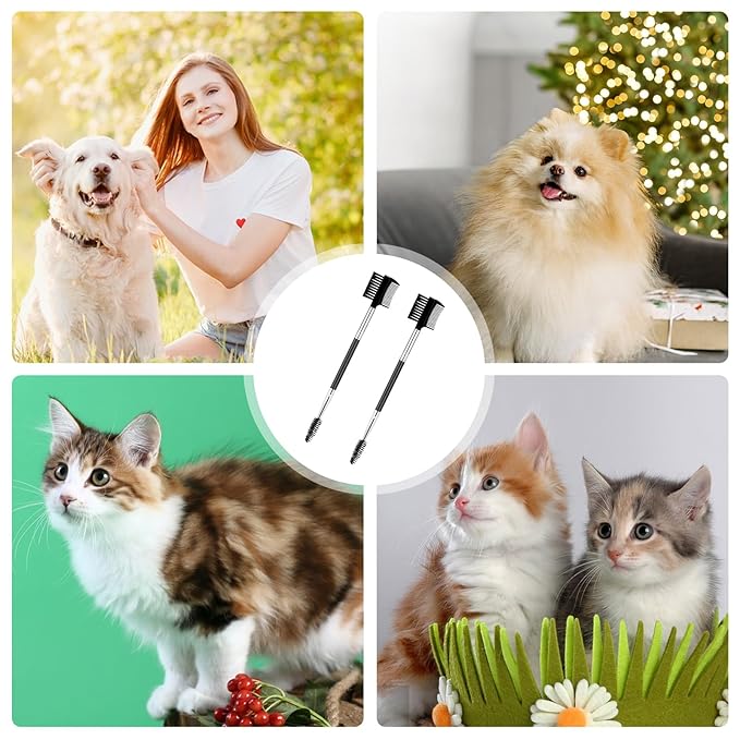 2 Pcs Black Pet Tear Comb and Stain Remover, Dog Eye Comb, Double Head Facial Brush and Removal Tool for Small Dogs, Cats