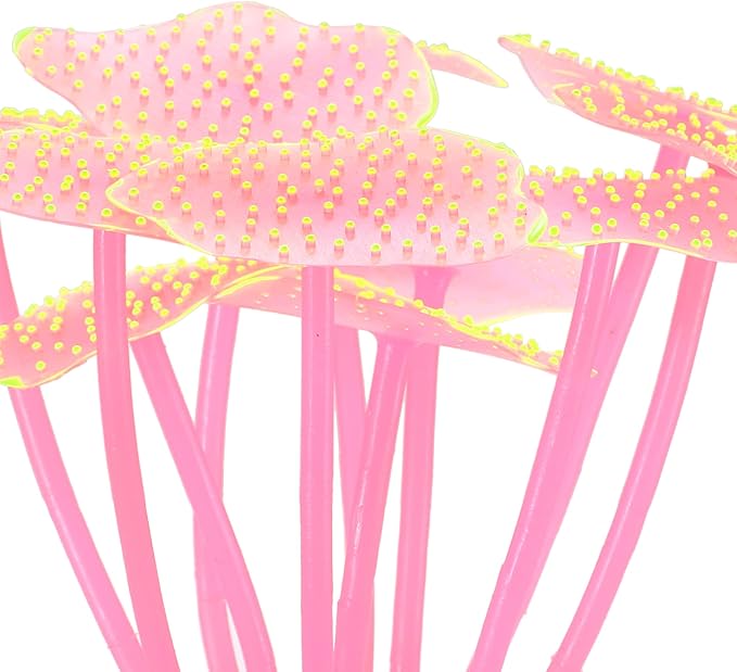 VOCOSTE Soft Silicone Glowing Aquarium Mushroom Coral, Fluorescence Aquatic Artificial Coral for Fish Tank Decoration, Pink
