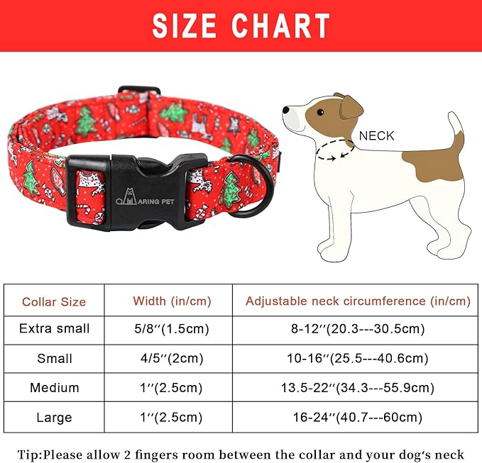 ARING PET Christmas Dog Collar Cute Small Dog Collars, Adjustable Cotton Red Christmas Dog Collars Puppy Collar for Small Medium Large Boy and Girl Dogs