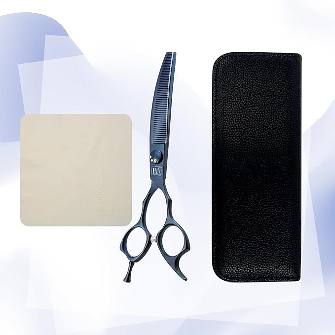Dog Grooming Scissors: 7" Curved Thinning Pet Shears Made Of Japanese 440C for Trimming Dogs Cats and Other Pets face and paws Haze Blue