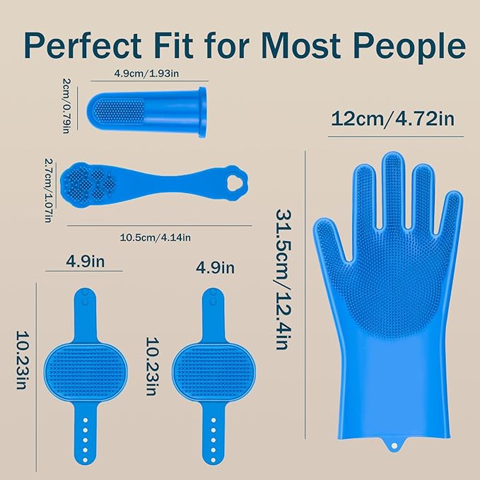6PCS Pet Grooming Kit for Dogs & Cats - Dog Bath Gloves with Silicone Massage Brush, Gentle Washing Supplies for Shedding, Bathing, and Teeth Cleaning | Hypoallergenic & Waterproof Design