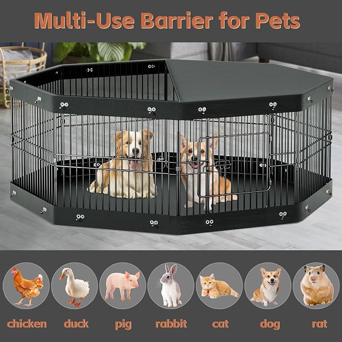24__ Dog Playpen, 8 Panels Dog Pens with Bottom Pad, Metal Foldable Pet Puppy Exercise Fence Crate Kennel, Indoor Outdoor Escape Proof Pen for Small Medium Pets (with Bottom pad)