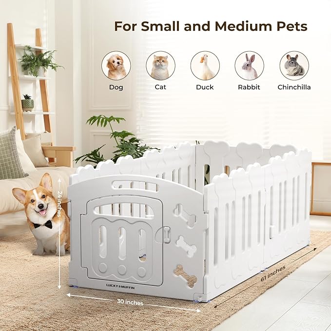 Dog Playpen with Door & Whelping Box, 10-Panel Lightweight Plastic Fence for Small to Medium Pets, Indoor/Outdoor Use, Portable, Durable, Non-Slip, Easy Assembly