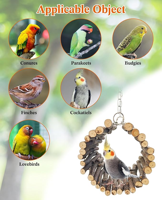 BNOSDM Wooden Bird Tunnel Parrot Swing Toys Natural Fruitwood Hanging Nest Parrot Hammock Bird Cage Accessories for Conures, Parakeets, Budgies, Finches, Cockatiels, Lovebirds (L)