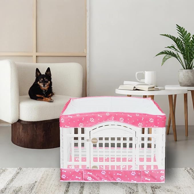 2 Pack Dog Playpen Cover and Bottom Pad Fits for 36 Inch 4 Panels Pet Playpen, Dog Crate Pad Puppy Play Pen Cover, Hoop and Loop Design (Note: Playpen Not Included). -Pink