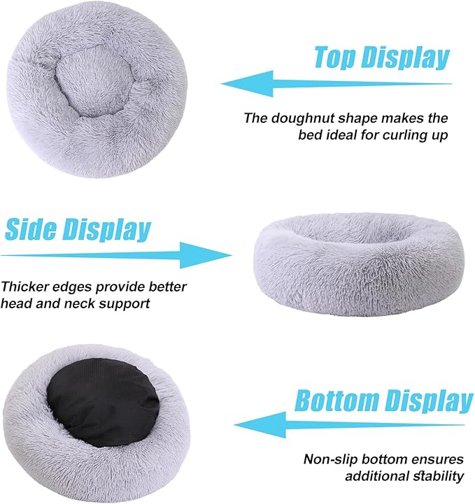 HYQ Small Dog Bed, Cat Beds for Indoor Cats, Pet Beds for Small Dogs, Fluffy Faux Fur Plush Small Dog Bed, Washable Puppy Bed with Anti-Slip Bottom, Dog Bed Small Size Dog (Light Gray, 20 Inch)