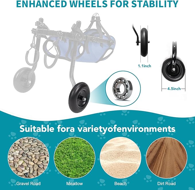 Dog Wheelchair for Back Legs with Pet Traction Rope, Small Wheelchair for Dogs with Disabled Hind Legs Walking Adjustable Dog Carts with Heavy Duty Wheels