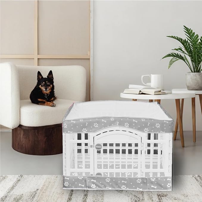 2 Pack Dog Playpen Cover and Bottom Pad Fits for 36 Inch 4 Panels Pet Playpen, Dog Crate Pad Puppy Play Pen Cover, Hoop and Loop Design (Note: Playpen Not Included). -Gray