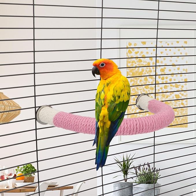 Hypeety Bird Perches Parrot U Shape Natural Wood Hemp Rope Stand Perch Bird Stick Paw Grinding Perch Birdcage Accessories Perch Standing Toy for Budgies Parakeet Cockatiel Conures