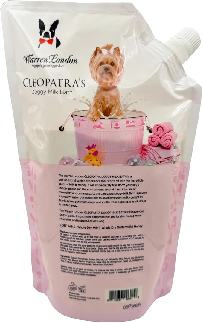 Warren London Cleopatra's Doggy Milk Bath 32oz | Luxurious Dog Shampoo and Conditioner w/Whole Milk Powder and Honey for Silky Smooth Coat | Use as a Full Bath Soak or Spray On Dog Shampoo