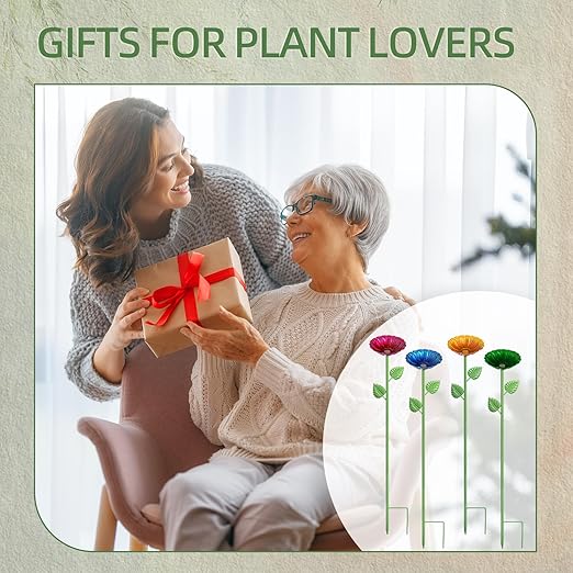 4Pcs Bee Watering Station, Metal Bird Water Feeder Butterfly Bath Bowl, Colorful Flower Shape Pollinator Watering Stake for Outdoor Yard Garden Decor (Red,Green,Blue,Yellow)