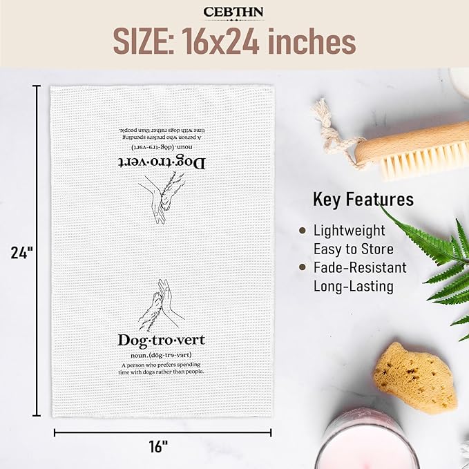 Dogtrovert Dog Kitchen Towels, Dog Lover Mom Gifts for Women Dish Towels for Kitchen Drying, Puppy Pet Lover Gifts Hand Towels for Bathroom, 16x24 Inch