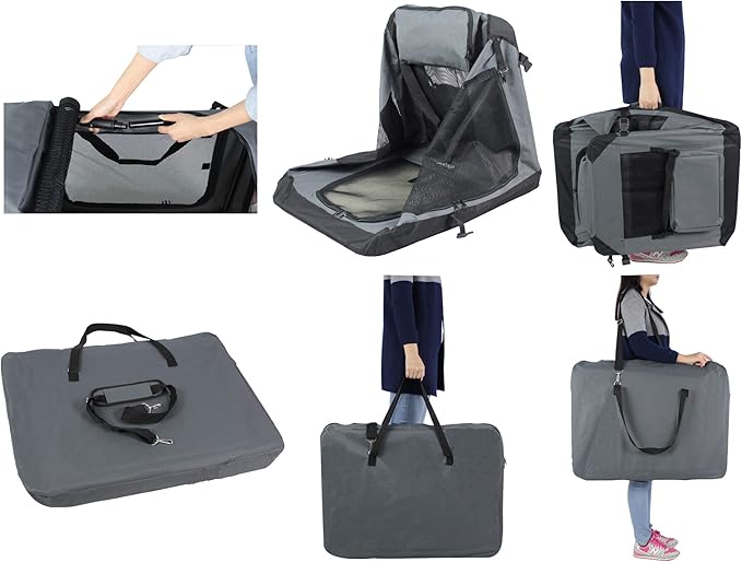 EliteField 3-Door Folding Soft Dog Crate with Carrying Bag and Fleece Bed (2 Year Warranty), Indoor & Outdoor Pet Home (24" L x 18" W x 21" H, Gray)