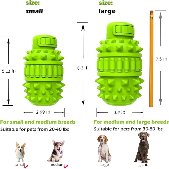 PIFFZEDO Dog Toys for Aggressive Chewers Tough Dog Squeaky Toys for Small Medium Breed Interactive Durable Natural Rubber Dog Chew Toys Dog Birthday Toy Dog Toothbrush(Green,Small)
