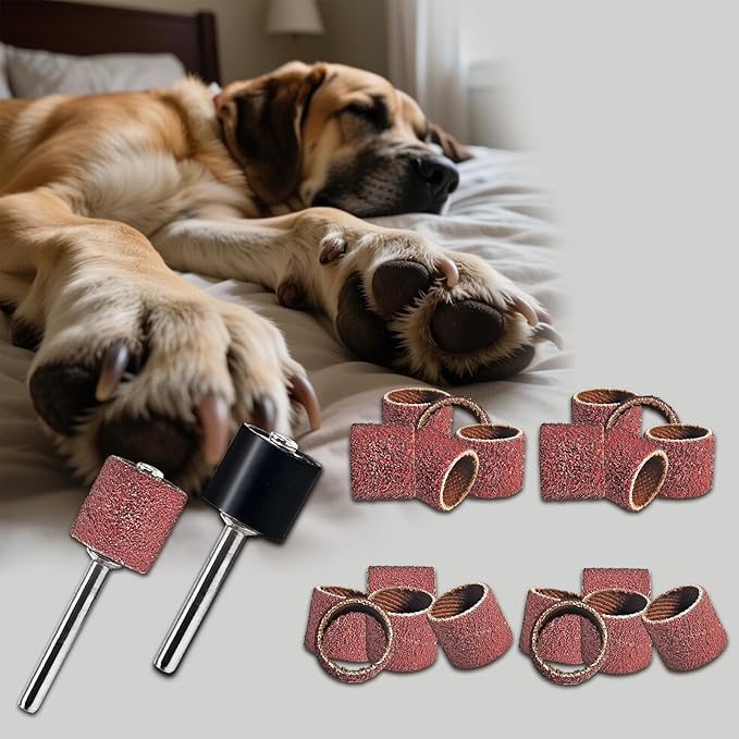 22-Pack Pet Nail Grinder Replacement Kit - Sanding Bands for Dogs & Cats -1/2" Black Grinding Drums Claw Care, Compatible with All Major Pet Grinders (80 & 120 Grit)