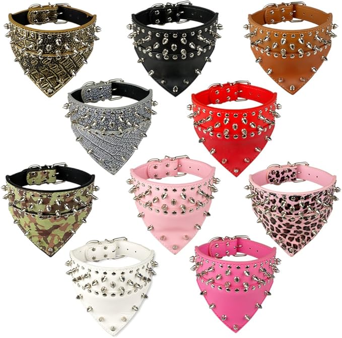 Dogs Kingdom 20"-26" Length Triangle Collar Design Spiked Silver Rivets Studded Leather Dog Collar Heavy Duty for Medium Large Breeds Pitbull Mastiff Boxer Bully Golden Brown S