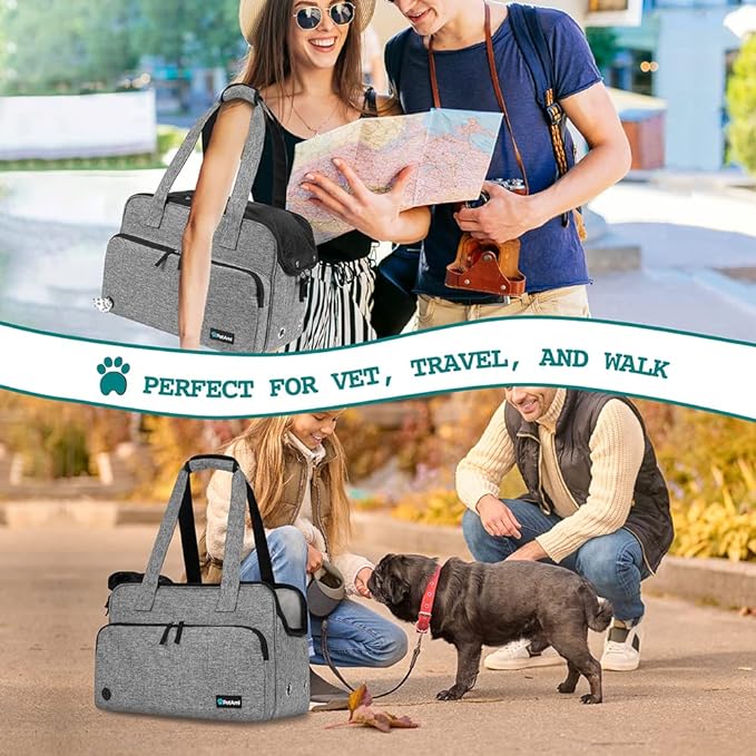 PetAmi Small Dog Purse Carrier, Soft-Sided Pet Carrier Bag with Pockets, Portable Puppy Cat Travel Handbag Tote, Airline Approved Breathable Mesh, Poop Bag Dispenser, Sherpa Bed, Max 18 lbs, Gray