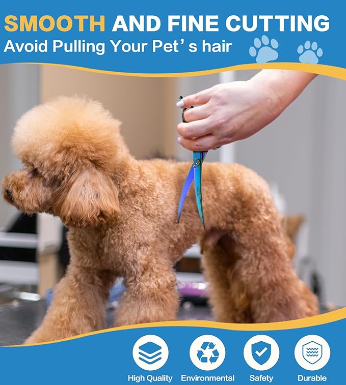 7.5'' Dog Curved Scissors for Grooming 440C Stainless Steel Green Professional Pet Trimming Scissors Sharp Blades Cutting for Dogs and Cats Shears